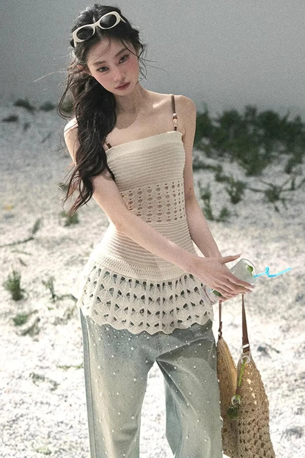 French Knitted Hollow-Out Camisole