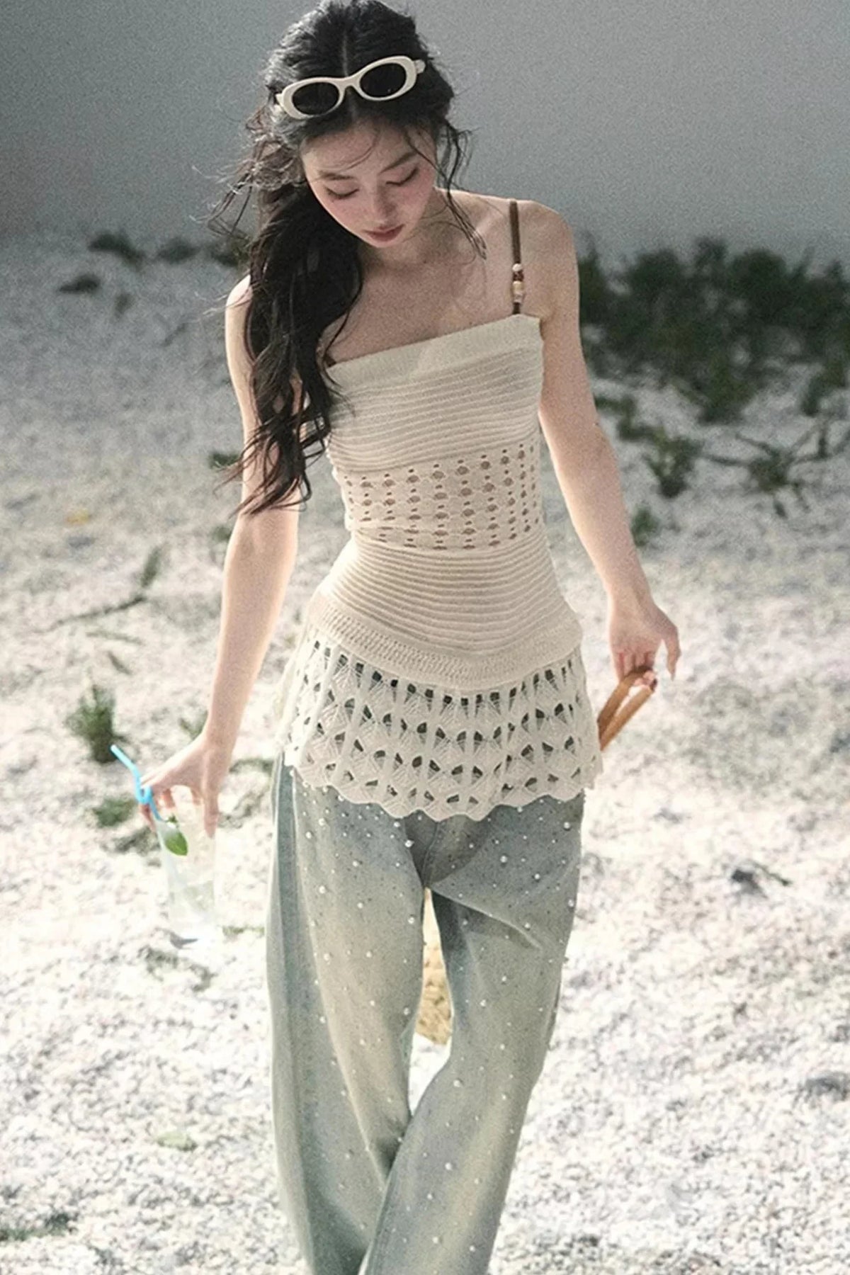 French Knitted Hollow-Out Camisole