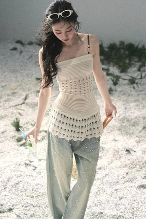 French Knitted Hollow-Out Camisole