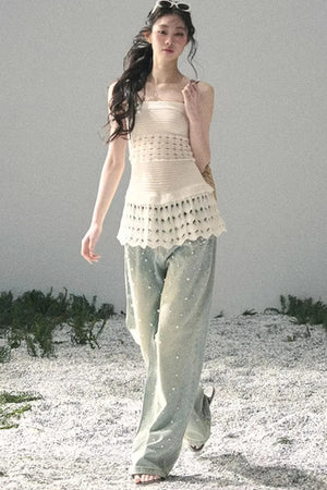 French Knitted Hollow-Out Camisole