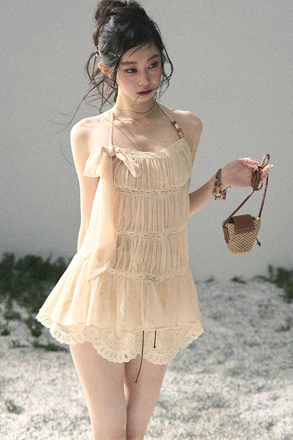 French Lace Chiffon Halter Top