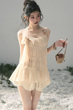 French Lace Chiffon Halter Top
