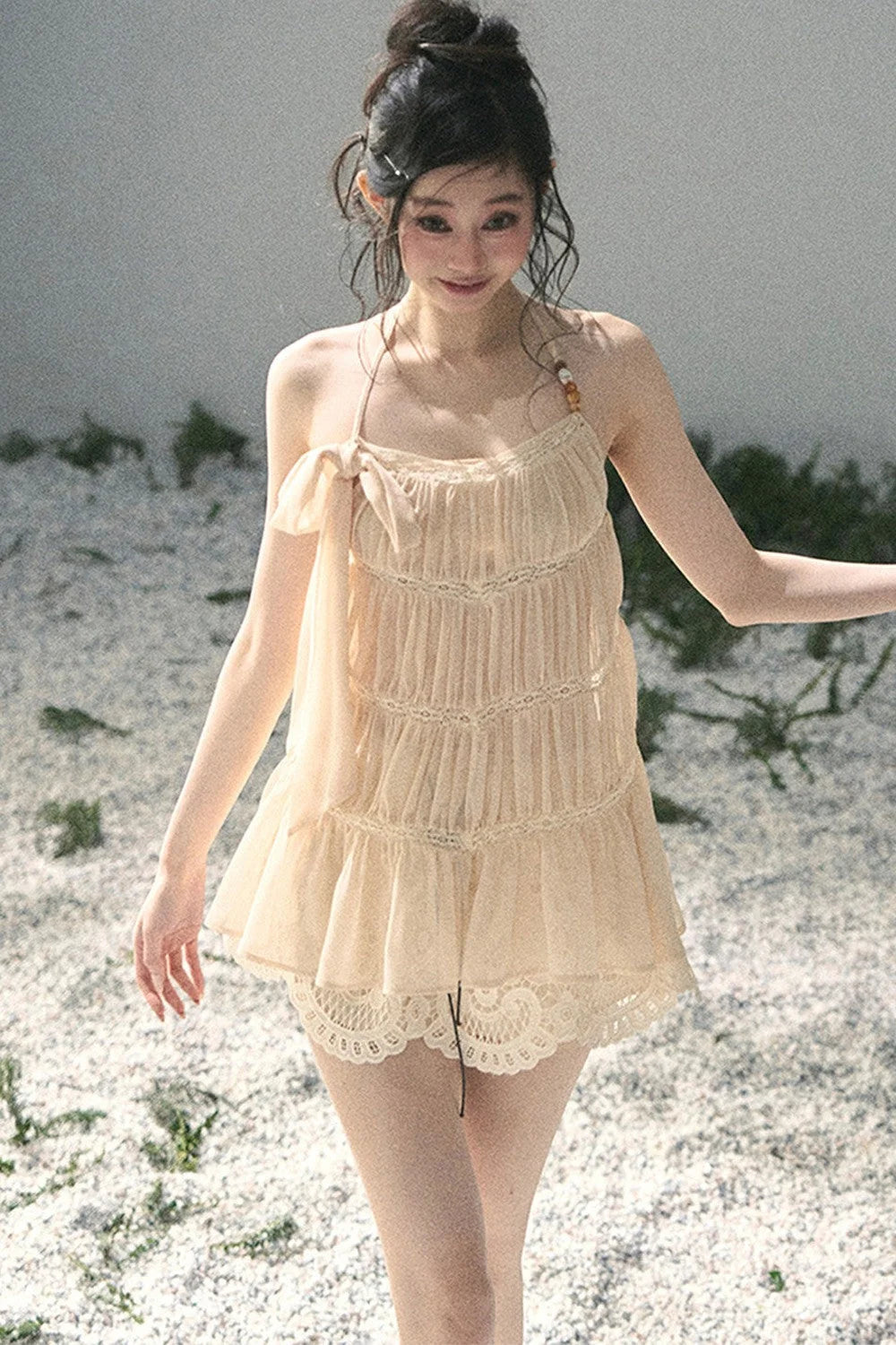 French Lace Chiffon Halter Top