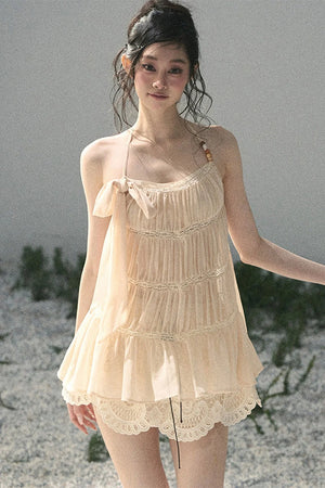French Lace Chiffon Halter Top