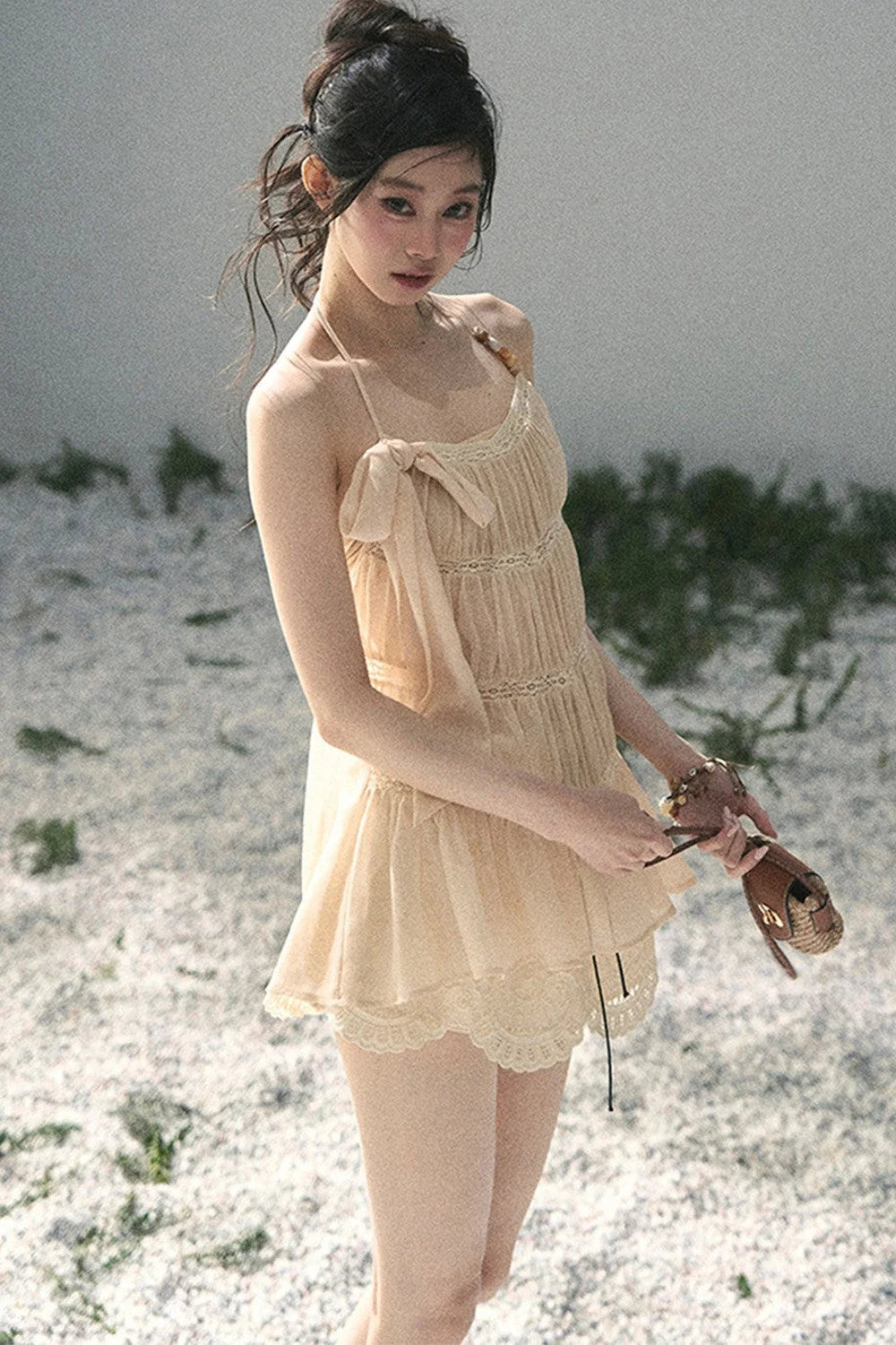 French Lace Chiffon Halter Top