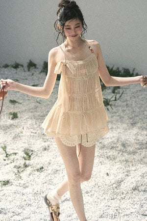 French Lace Chiffon Halter Top