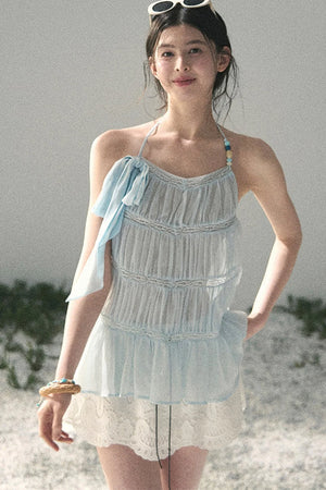 French Lace Chiffon Halter Top