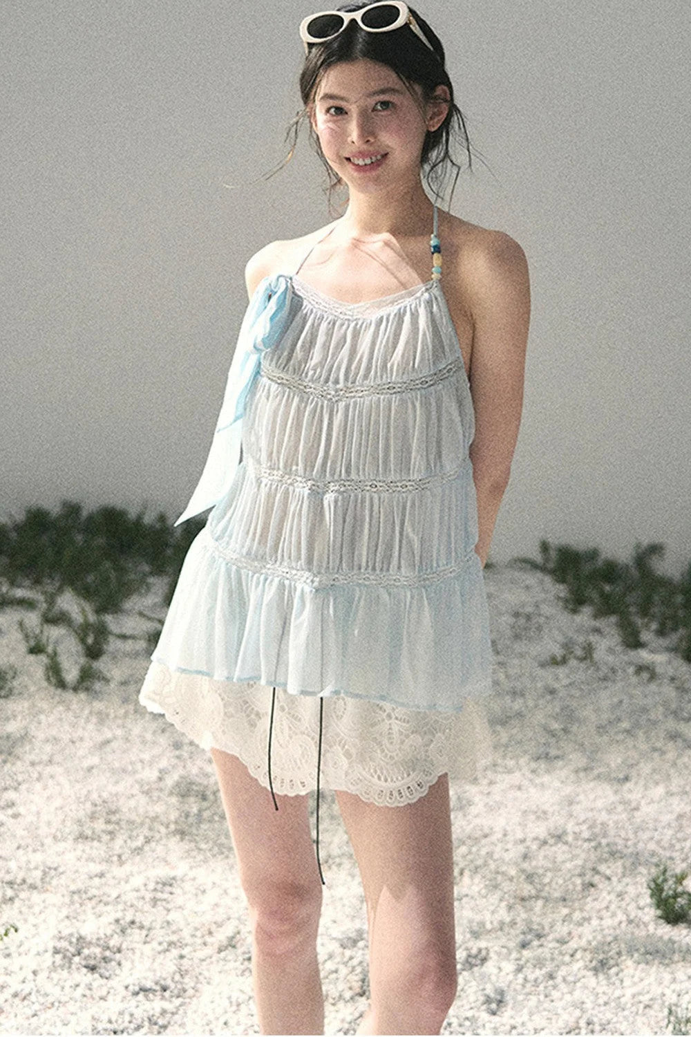 French Lace Chiffon Halter Top