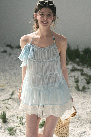 French Lace Chiffon Halter Top