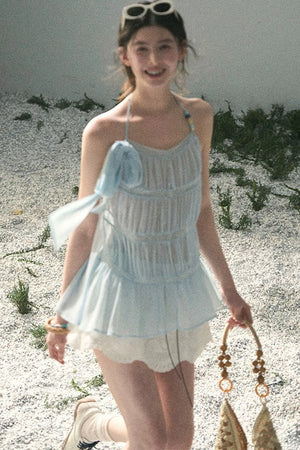 French Lace Chiffon Halter Top