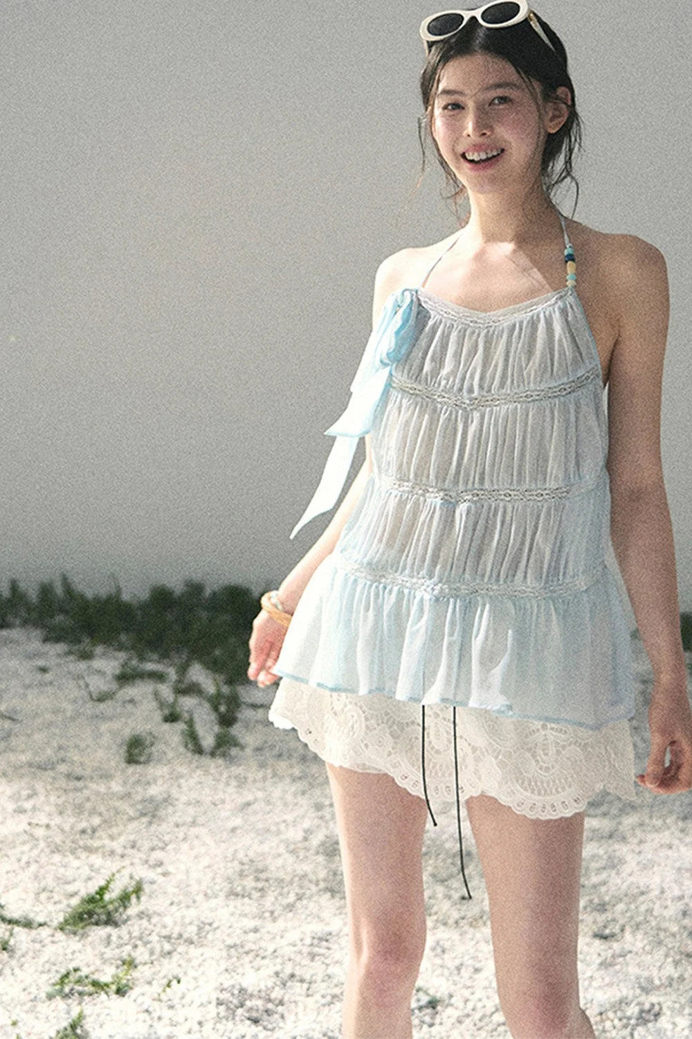 French Lace Chiffon Halter Top