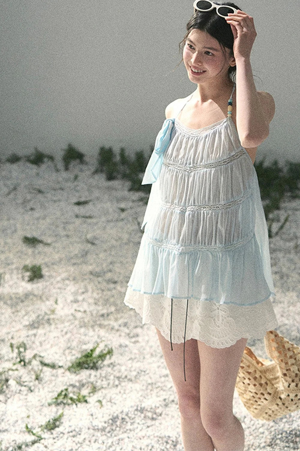 French Lace Chiffon Halter Top