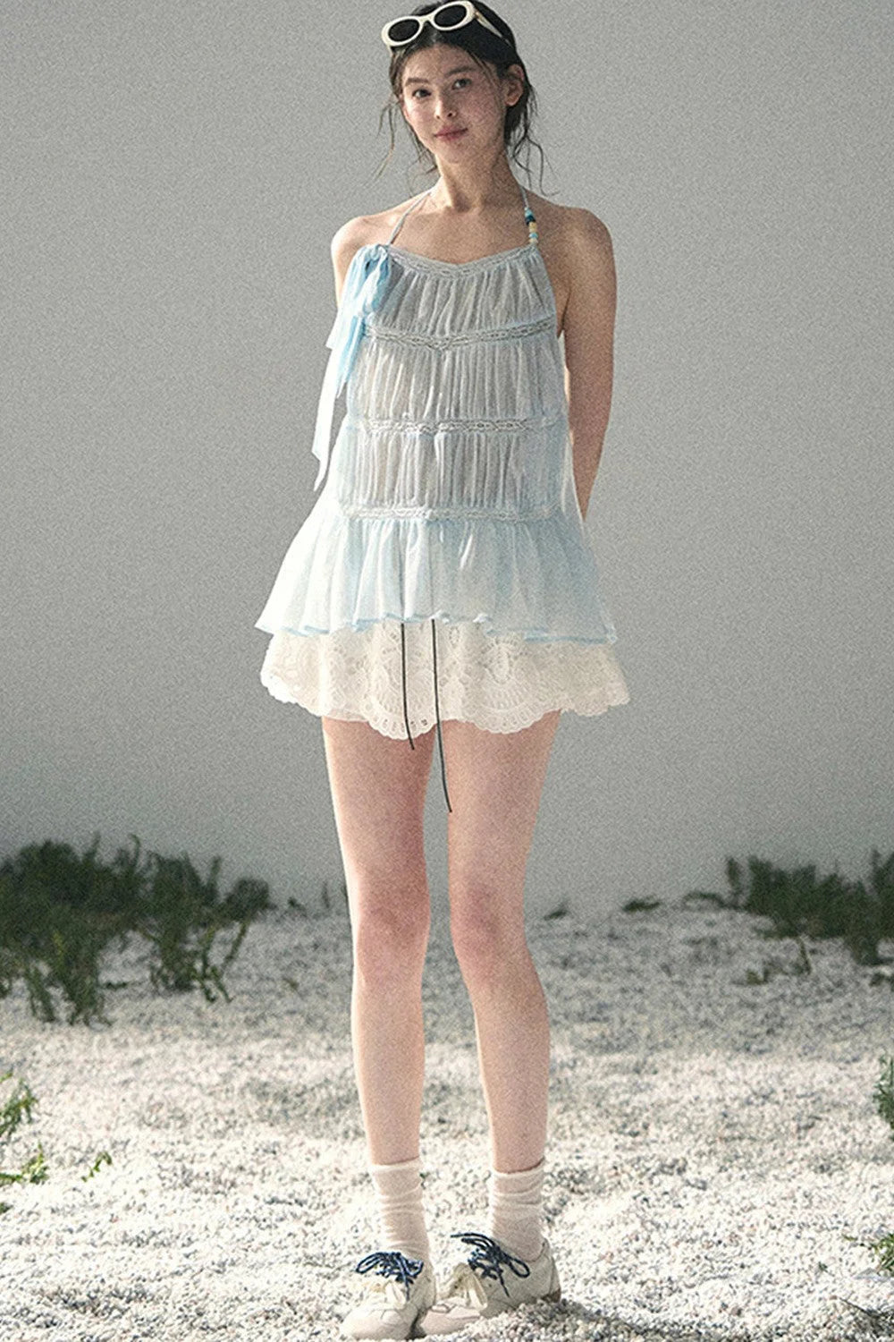 French Lace Chiffon Halter Top