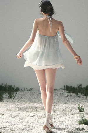 French Lace Chiffon Halter Top