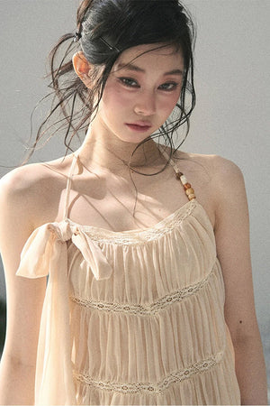 French Lace Chiffon Halter Top