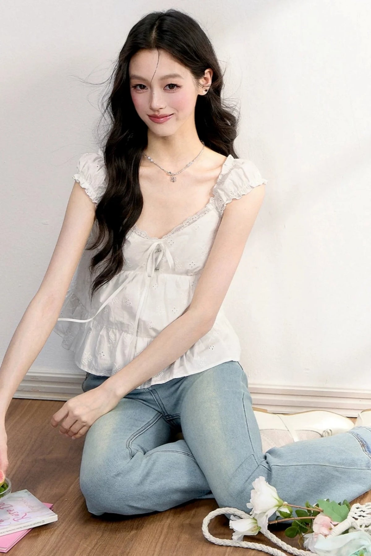 French Lace Embroidered Blouse