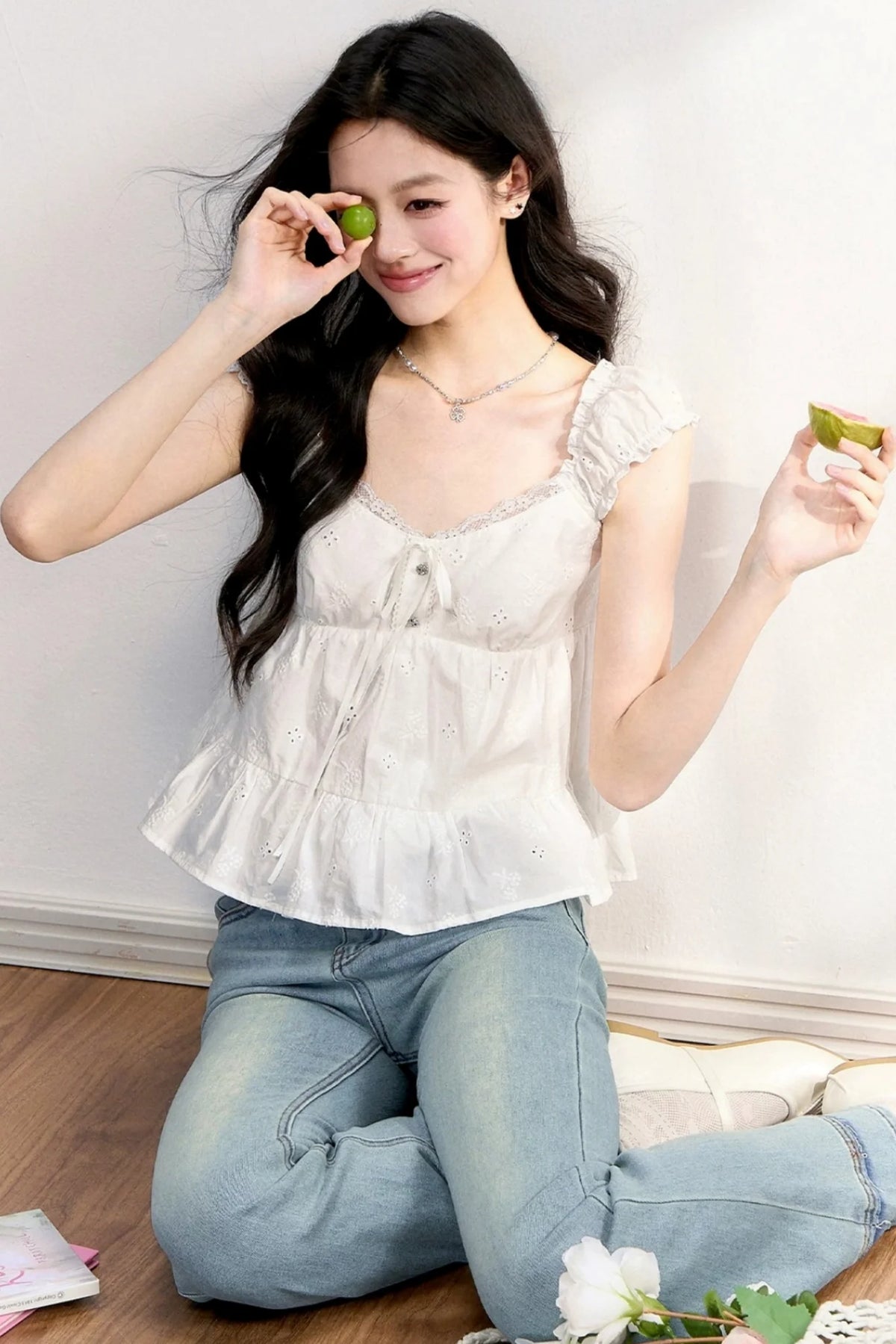 French Lace Embroidered Blouse