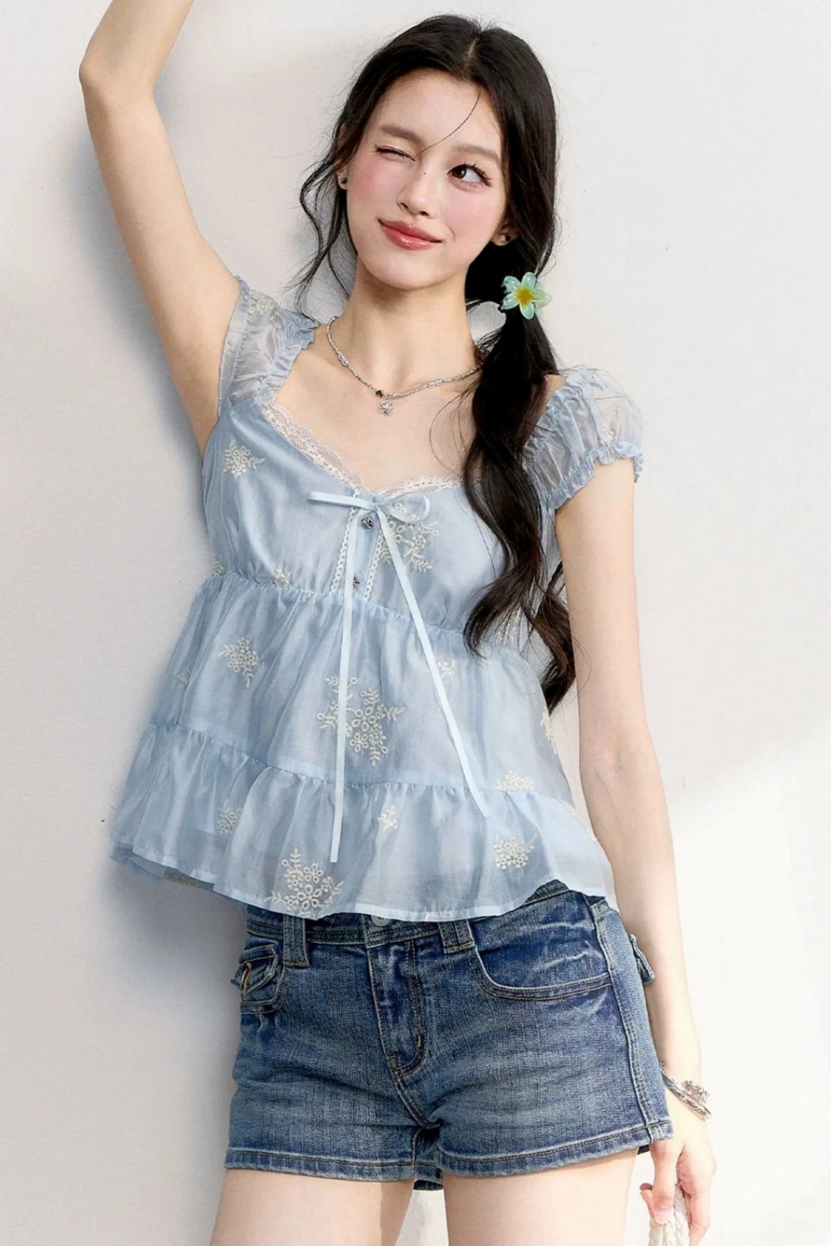 French Lace Embroidered Blouse