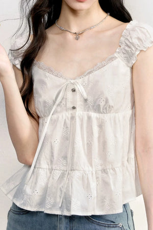 French Lace Embroidered Blouse
