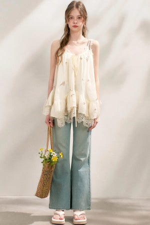 French Lace Flare Jeans