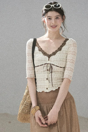 French Lace Hollow-Out Top