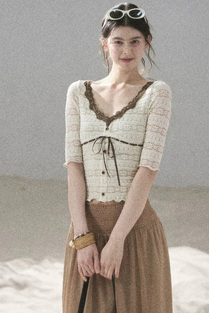 French Lace Hollow-Out Top