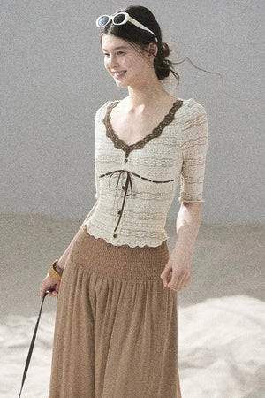 French Lace Hollow-Out Top