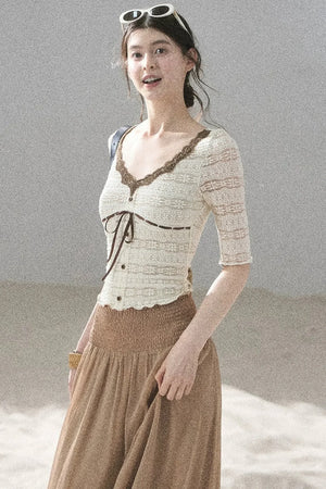 French Lace Hollow-Out Top