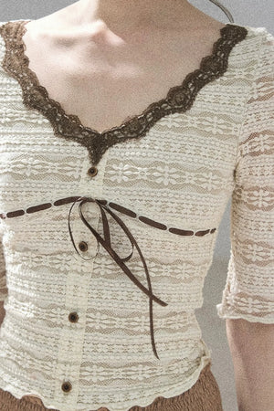 French Lace Hollow-Out Top