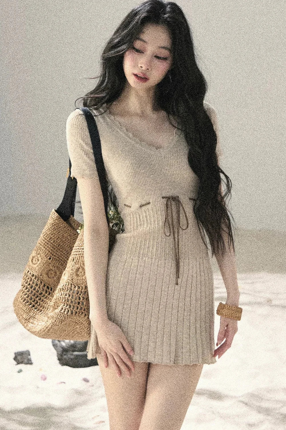 French Lace Knit Short Sleeve Dress