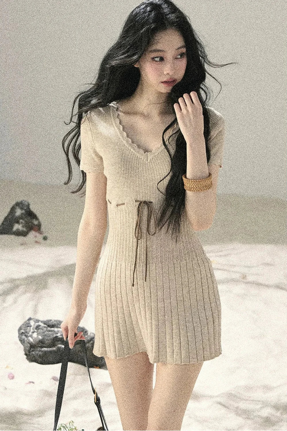 French Lace Knit Short Sleeve Dress