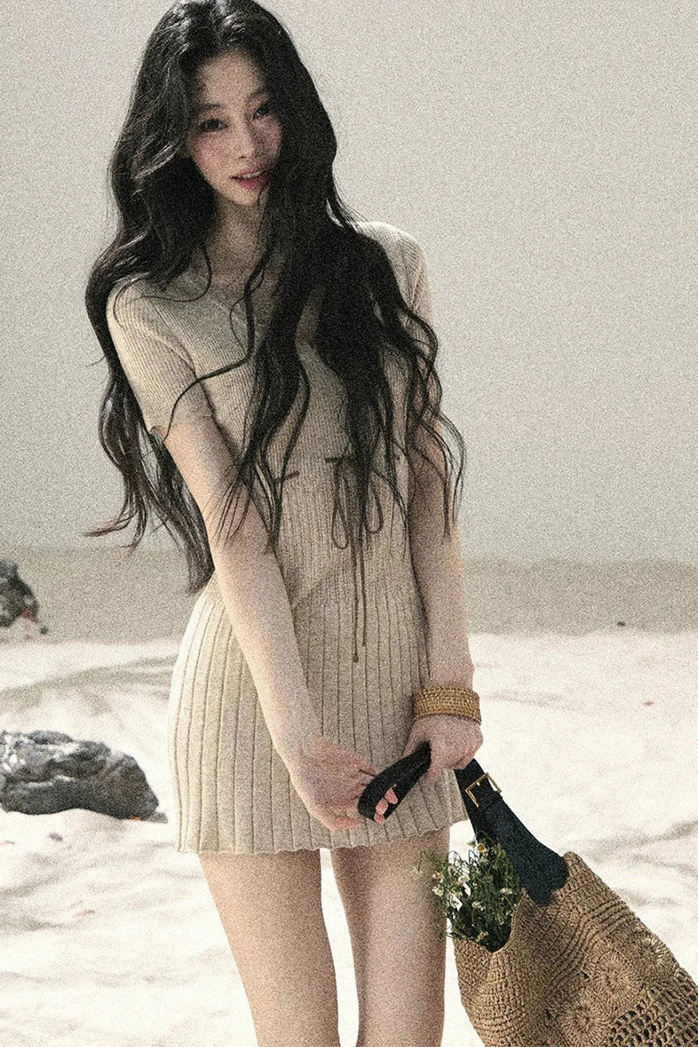 French Lace Knit Short Sleeve Dress