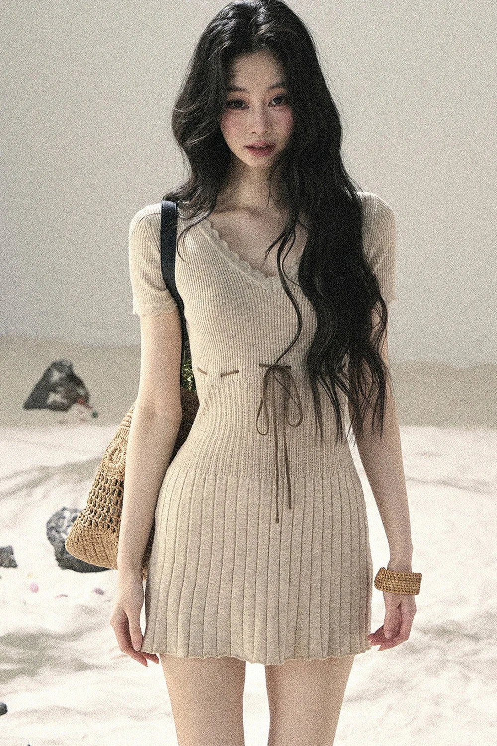 French Lace Knit Short Sleeve Dress