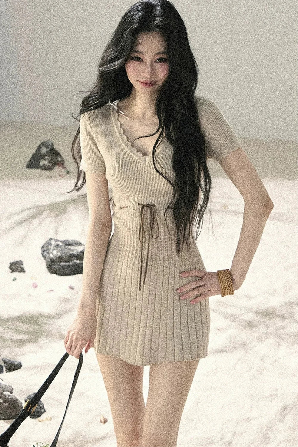 French Lace Knit Short Sleeve Dress