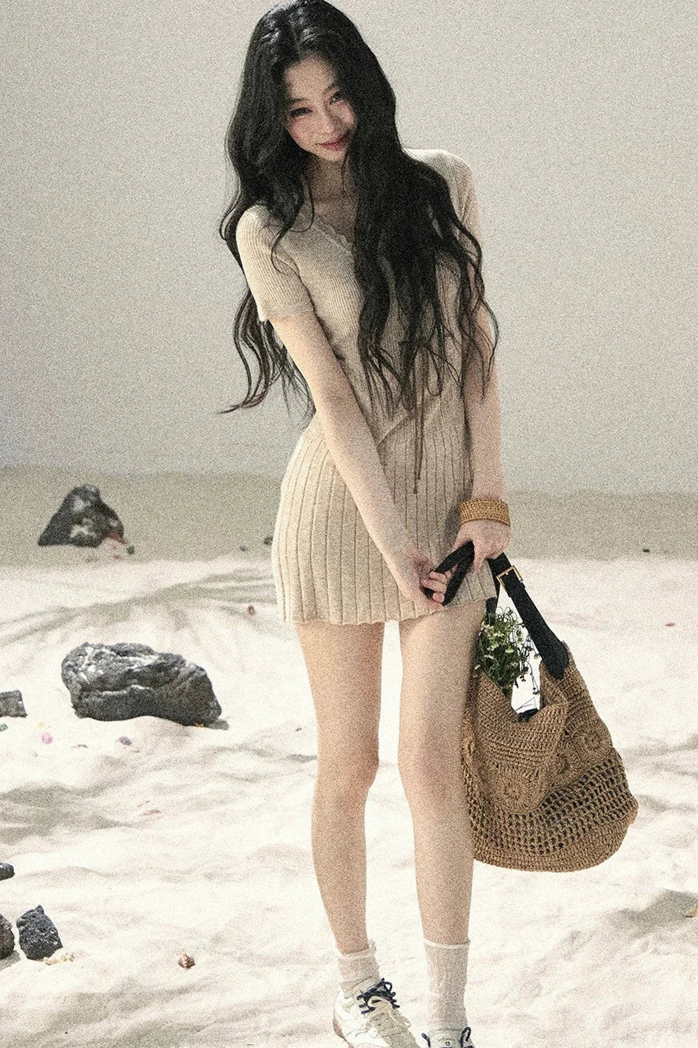 French Lace Knit Short Sleeve Dress