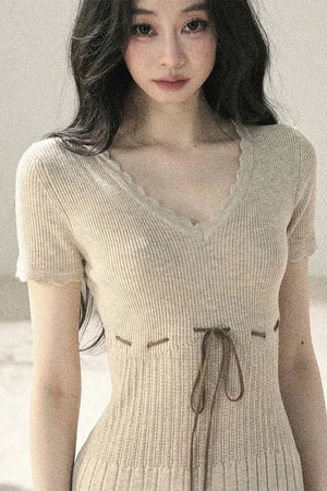 French Lace Knit Short Sleeve Dress