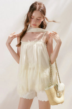 French Lace Mesh Camisole Top