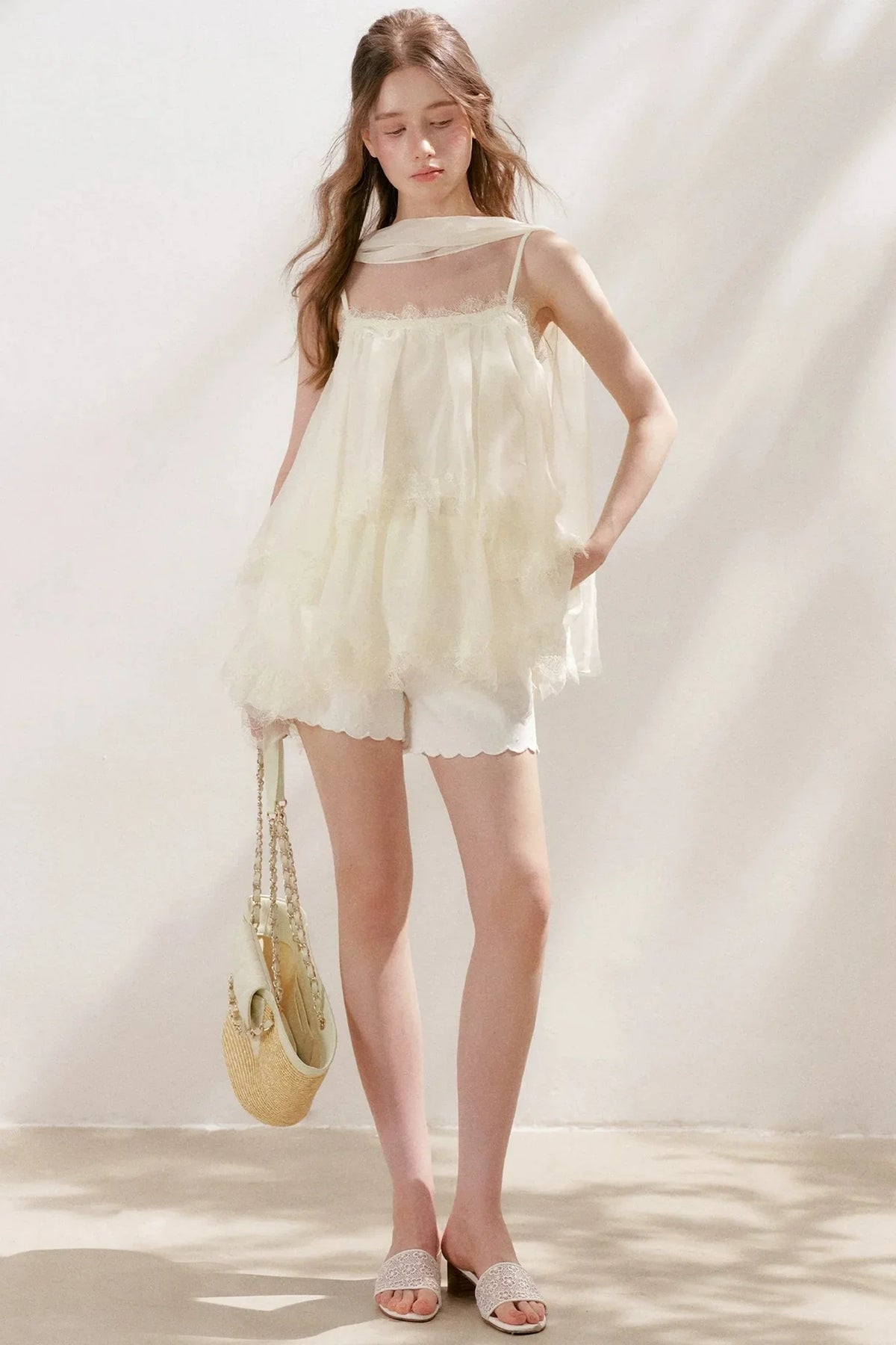 French Lace Mesh Camisole Top