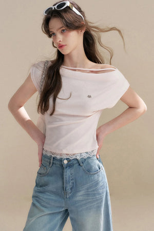 French Lace Off-Shoulder T-Shirt