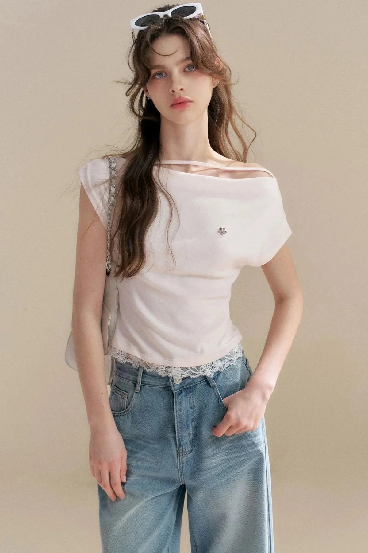 French Lace Off-Shoulder T-Shirt