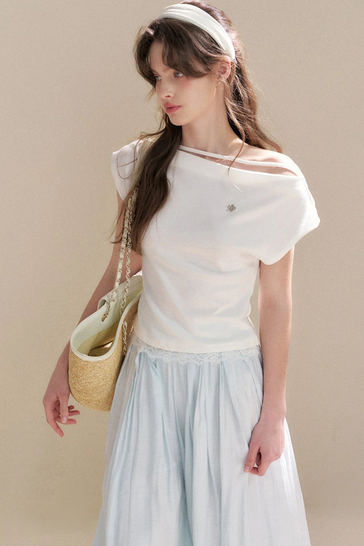 French Lace Off-Shoulder T-Shirt