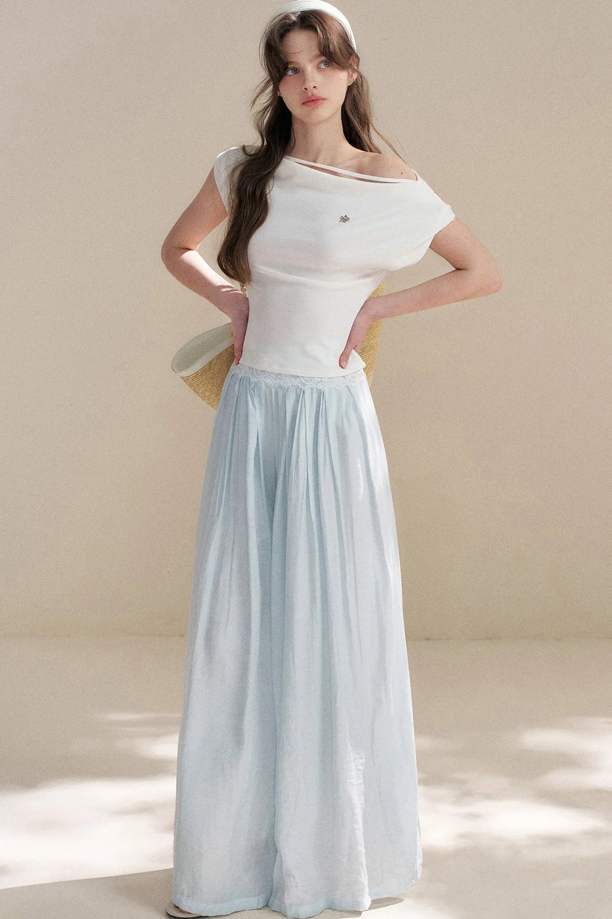 French Lace Off-Shoulder T-Shirt