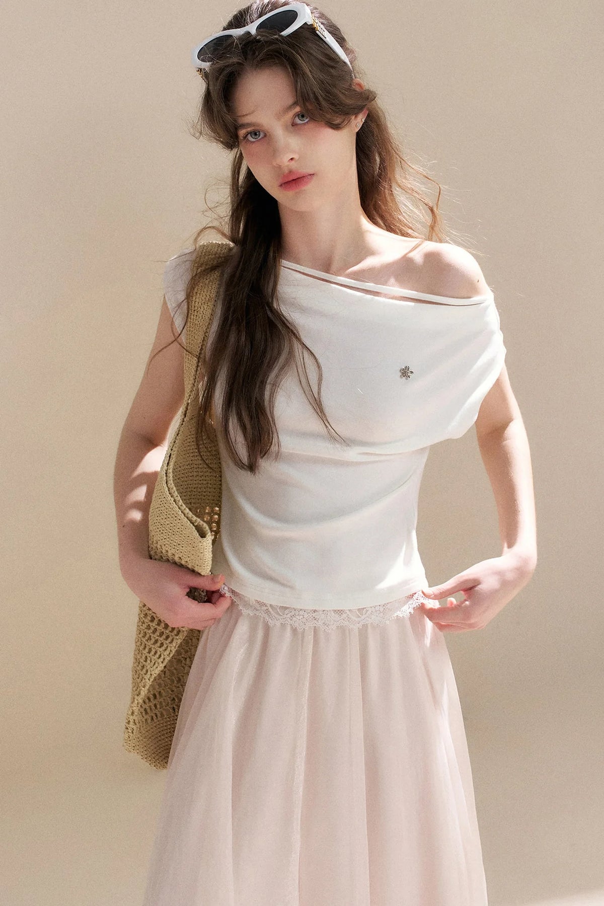 French Lace Off-Shoulder T-Shirt