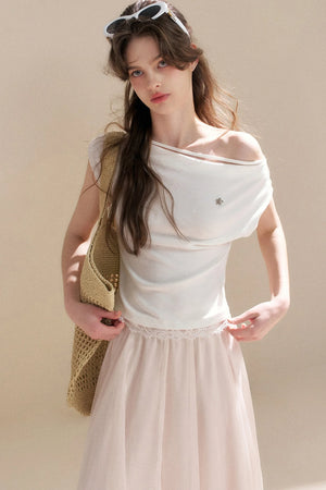 French Lace Off-Shoulder T-Shirt