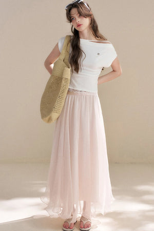 French Lace Off-Shoulder T-Shirt