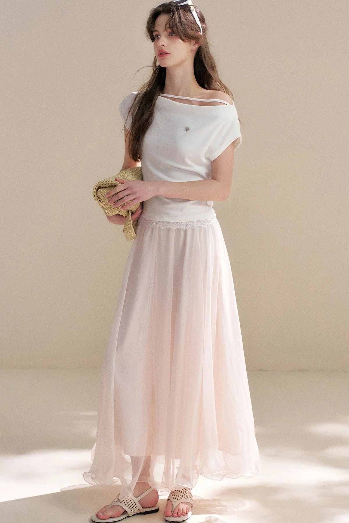 French Lace Off-Shoulder T-Shirt