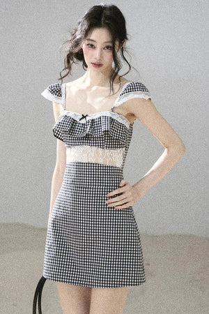 French Lace Plaid Summer Dress