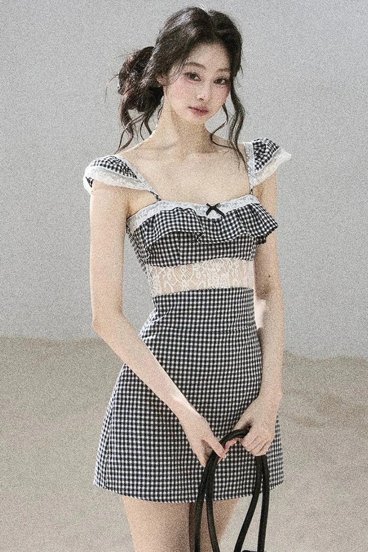 French Lace Plaid Summer Dress