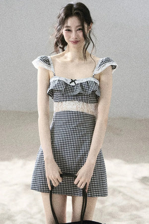 French Lace Plaid Summer Dress