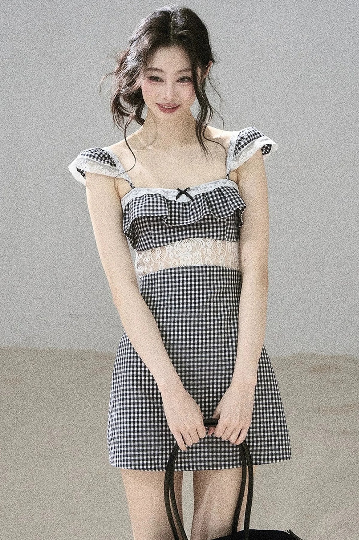 French Lace Plaid Summer Dress
